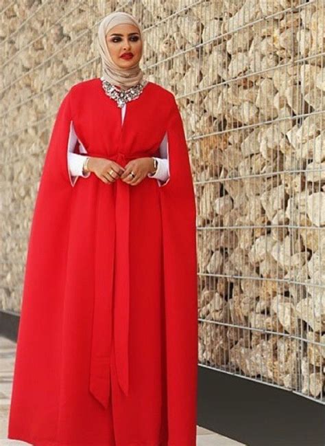 Red Cape Abaya Hijab Fashion Inspiration Evening Dresses Plus Size