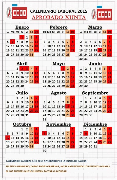 Sind Industria Ccoo A MariÑa Calendario Laboral 2015 Aprobado Por La