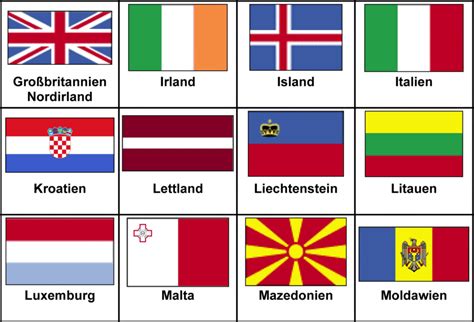 Flaggen der europäischen Länder in alphabetischer Reihenfolge ...