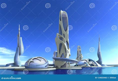 Futuristic City Architecture For Fantasy And Science Fiction Ill Stock