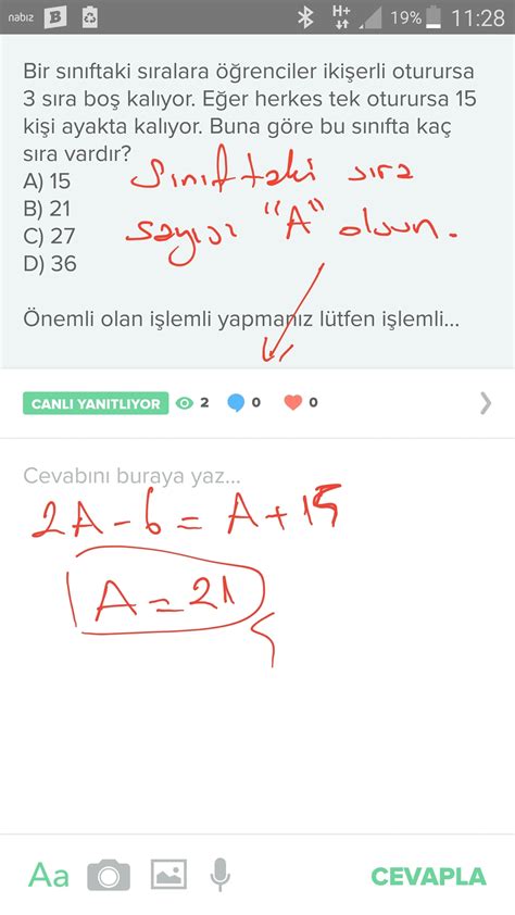 Bir sınıftaki sıralara öğrenciler ikişerli oturursa 3 sıra boş kalıyor