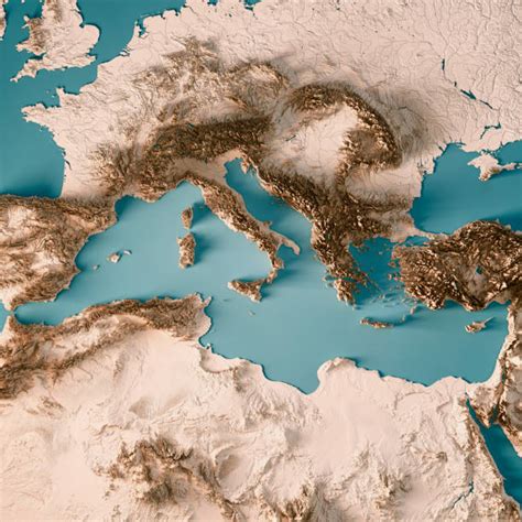Mapa Mar Mediterraneo - Banco de fotos e imágenes de stock - iStock