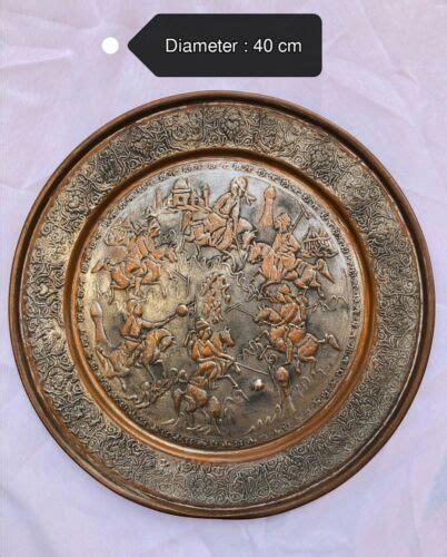 Antique Silver Tone And Copper Middle East Persian Qajar Tray Plate