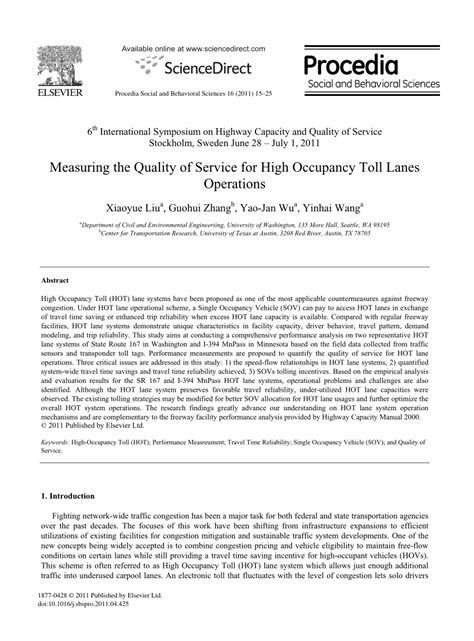 Pdf Measuring The Quality Of Service For High Occupancy Toll Lanes Operations