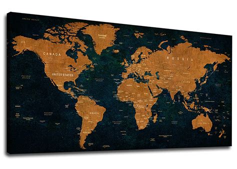 Vintage World Map Canvas Wall Art Picture 20 X 40