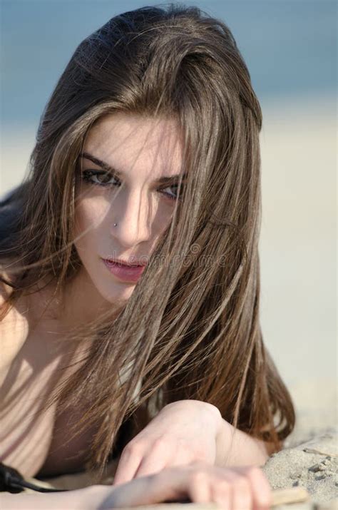 Attractive Woman Lying On Sand Wear Bikini Stock Image Image Of Bikini Caucasian 61762413