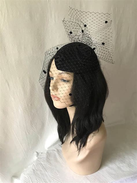 Black Fascinator Hat Black Fascinator Funeral Hat With Veil Etsy