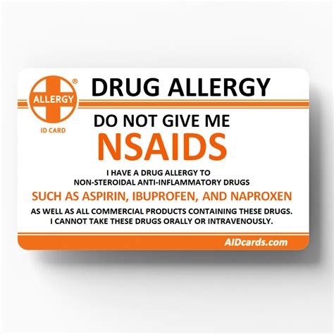 Nsaids Drug Allergy Id Card Etsy