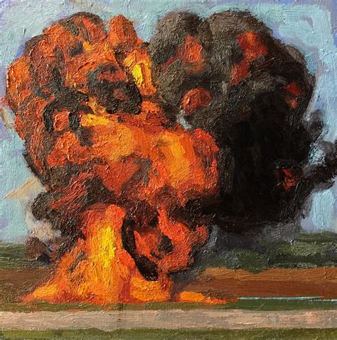 Explosion Oil On Wood 6x6 Inches Rart