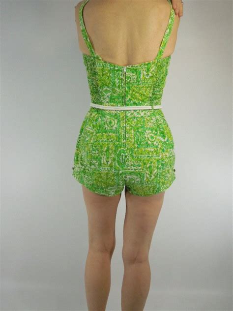Vintage 50s 1950s Swimsuit Playsuit Pin Up Green Bathing Suit By
