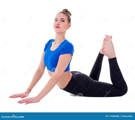 Beautiful Woman Doing Stretching Exercise Isolated On White Stock Image
