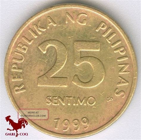 Philippines Republika Ng Pilipinas 1999 Filipino Coin 25 Sentimo