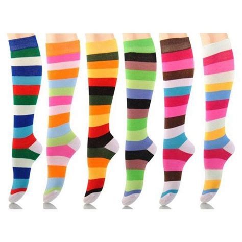 Colorful Bright Striped 6 Pack Variety Knee Hi Socks Bright Stripes