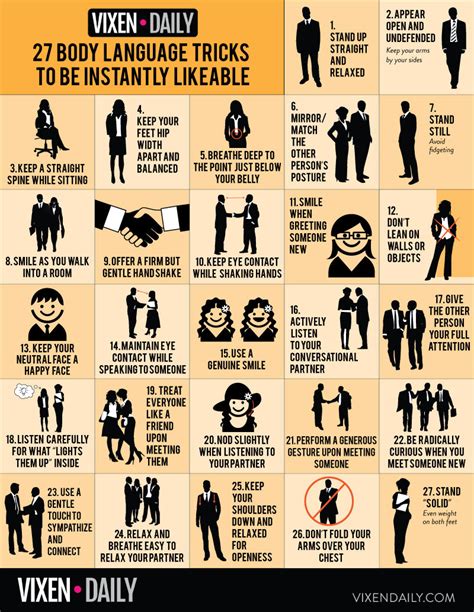 27 Body Language Tricks To Be Instantly Likeable Infographic