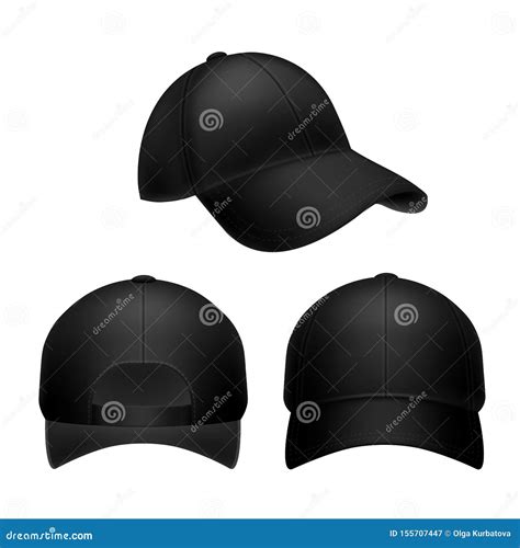 Set Of Baseball Cap Black And White Mockup Realistic Cap Template