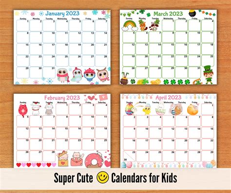 Editable 2023 Calendars Cute Monthly Calendar For Kids Etsy Australia