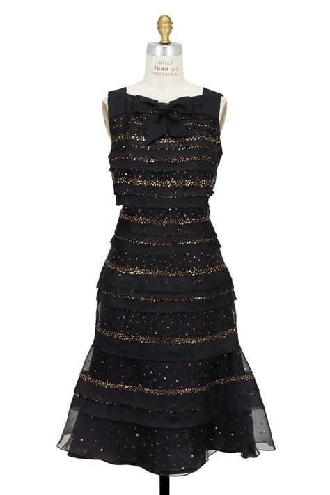 Carolina Herrera Black Silk Organza Sequin Tiered Dress