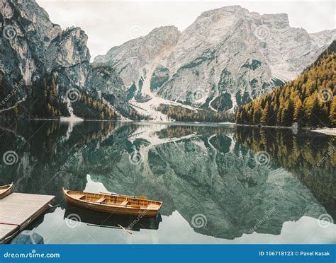 Lago Di Braies A Magical To Breathtaking Lake Stock Image Image Of