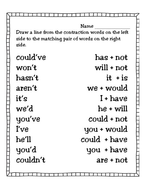 Contraction Worksheets 2nd Grade