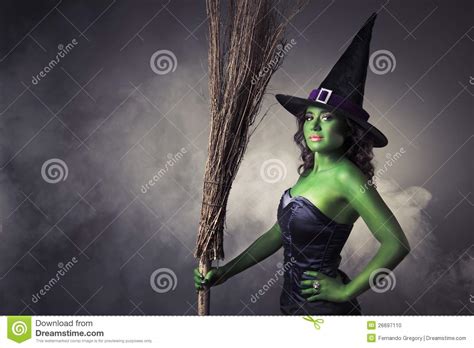 Cute And Halloween Witch With Broom Stock Photo - Image: 26697110