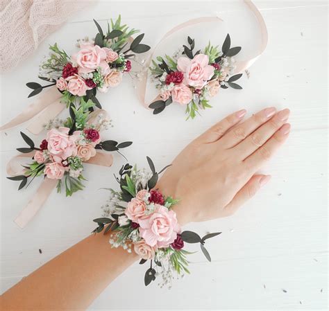 flower wrist corsage bridesmaid corsage wedding corsage pink corsage wedding flower bracelet