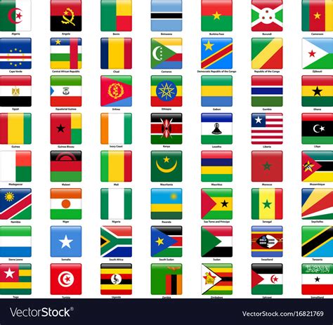 Set Flags All African Countries Glossy Royalty Free Vector