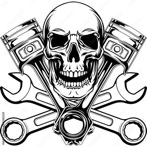 Mechanic Logo Svg Design With A Skull Pistons And Crossed Wrenches