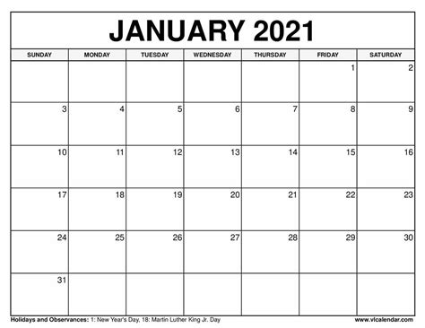 Martin Luther King Day 2021 Calendar Printable March