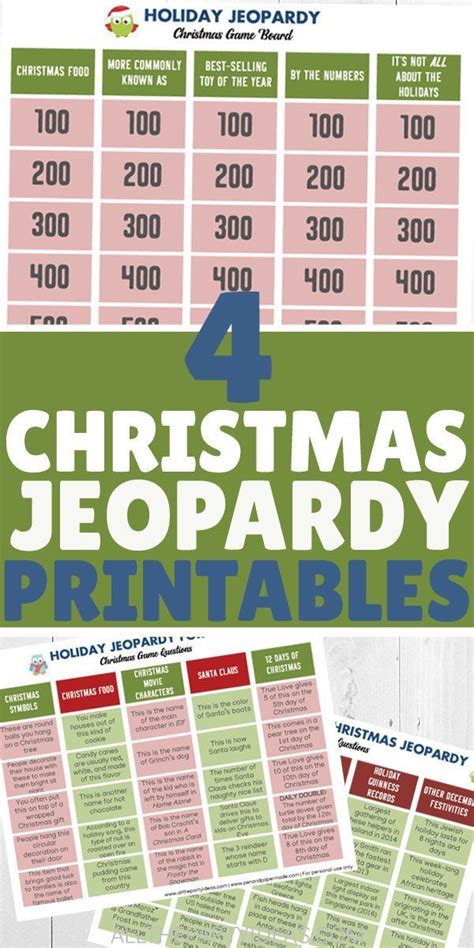 To make this even more tricky, you can change the rules to allow the person who is 'it' guess exactly how many people are in the corner he or she has chosen. free christmas jeopardy printable game board questions and ...