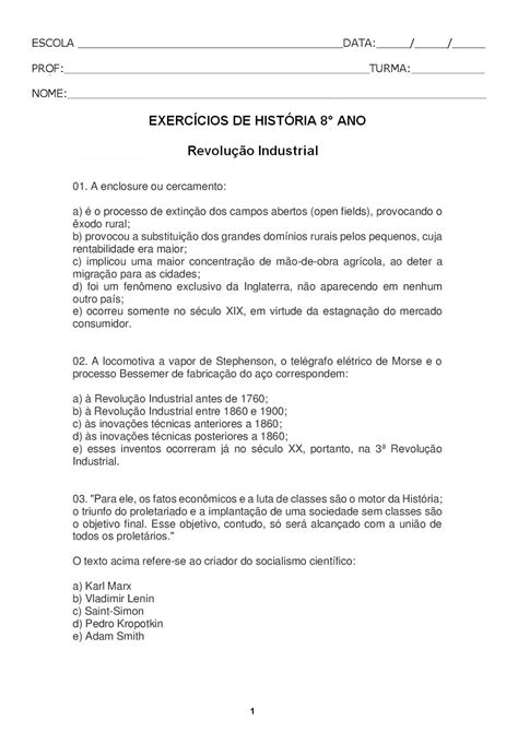 Questão Sobre A Revolução Industrial