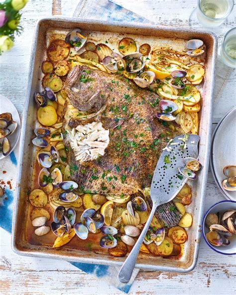 Whole Roast Turbot With Clams Fennel And Potatoes Recipe Fish