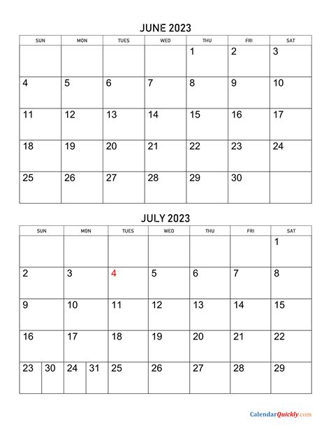 Free Calendar Template 2023 June And July Printable Templates Free