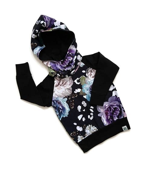 Black Floral Hoodie Hoodie Girl Hoodie Girl Raglan Purple Etsy