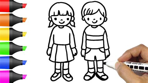 Drawing Boy And Girl Kids Coloring Pages Bobo Cute Art Youtube