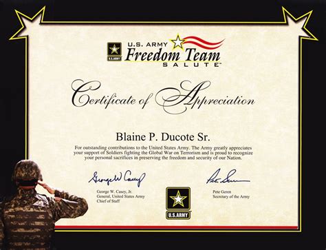 Army Certificate Of Appreciation Template Templates Example