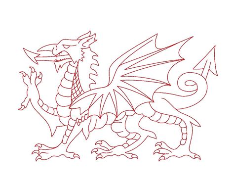 Welsh Dragon Redwork Outline Machine Embroidery Design Etsy Dragon