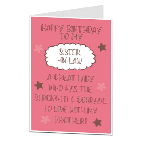 It is an over weight, miserable woman, related to your husband. Sister In Law Birthday Cards | eBay