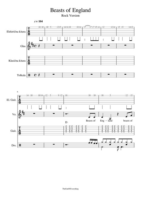 Music in england has evolved significantly from ancient the classic british music has been a mixture of ars nova polyphony of the early stages of music in europe. Beasts of England sheet music for Guitar, Voice, Percussion download free in PDF or MIDI