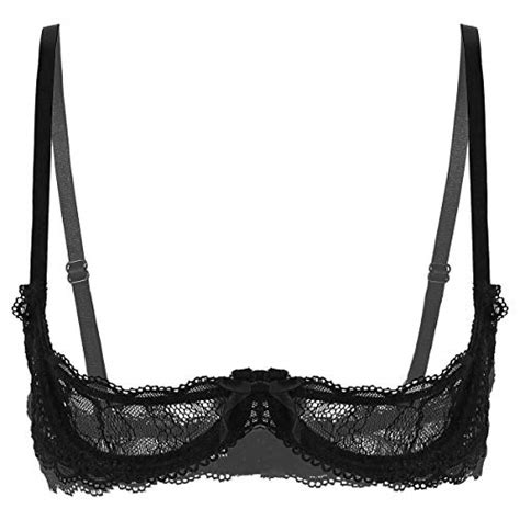 Acsuss Womens Sheer Lace Lingerie 14 Cups Bare Exposed Breast Underwire Push Up Bra Tops Black