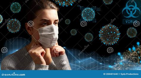 Sick Woman Adjusting Protective Medical Face Mask Stock Illustration