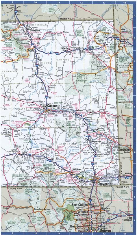 Wyoming Detailed Roads Mapmap Of Wyoming With Cities And