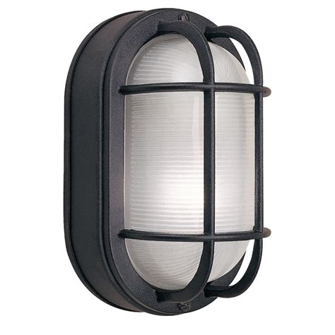 Hampton Bay 9 Inch Integrated Led Black Oval Bulkhead Outdoor Wall Light With Frosted Ribb