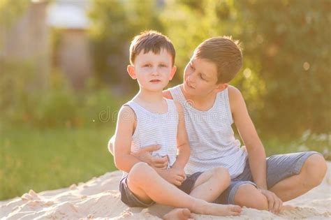 Portrait Of Two Boys In The Summer Stock Photo Image Of Happiness
