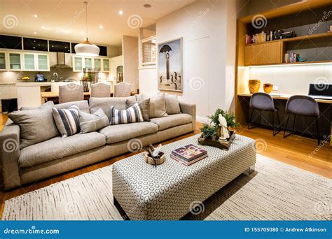 Luxury Open Plan Lounge Room In A Domestic Home With Soft Furnishings