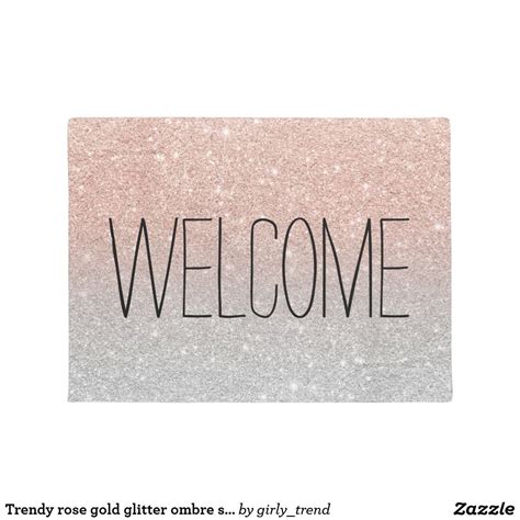 Trendy Rose Gold Glitter Ombre Silver Glitter Doormat