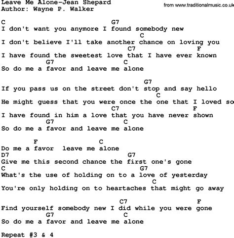 Country Musicleave Me Alone Jean Shepard Lyrics And Chords