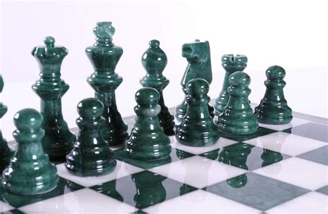 Green And White Alabaster Chess Set With Wood Frame Chess House