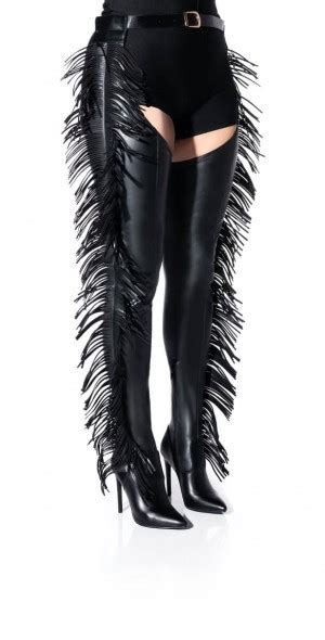azalea wang ride at dawn belted thigh high stiletto fringe chap boot with 4 way stretch