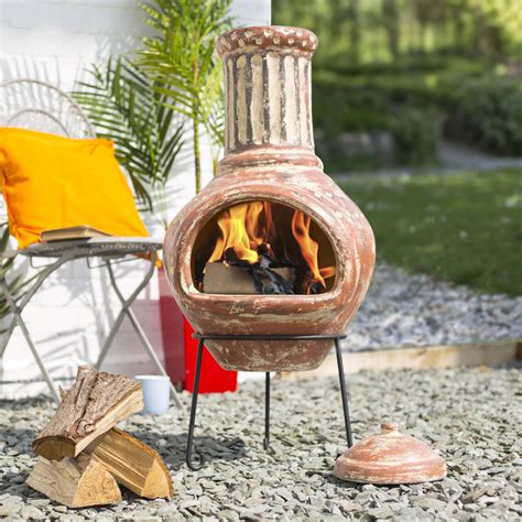 Large Clay Terracotta Chiminea By Garden Leisure