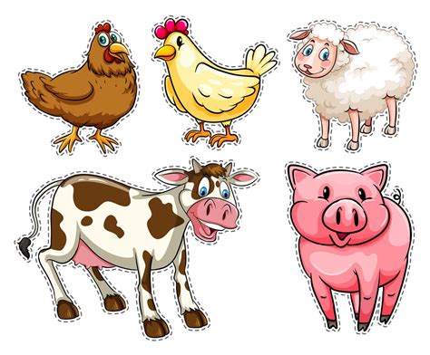 Sticker Set With Farm Animals 293565 Vector Art At Vecteezy